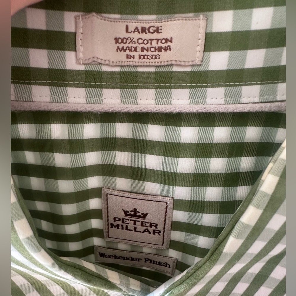 Peter Millar Green and White Plaid Men's Shirt